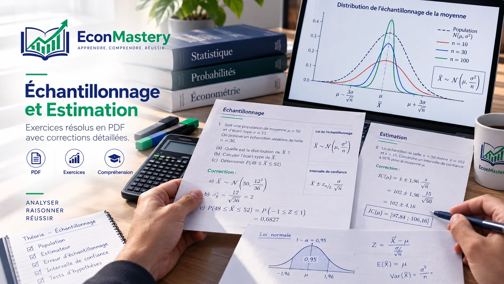 PDF d'exercices corrigés d'échantillonnage et estimation, téléchargement gratuit.