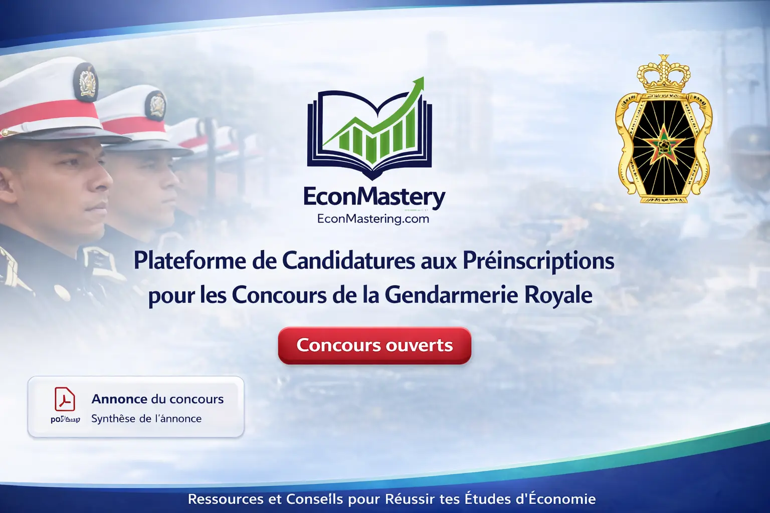Bannière du recrutement du Corps de la Garde Royale 2026 – inscription en ligne