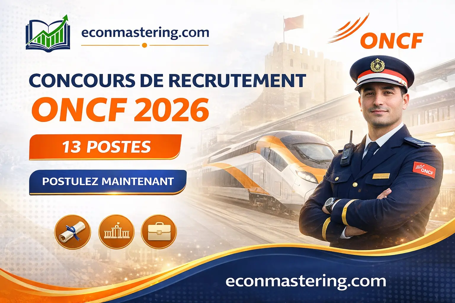 Affiche du concours ONCF 2026, 13 postes à pourvoir – recrutement et inscription